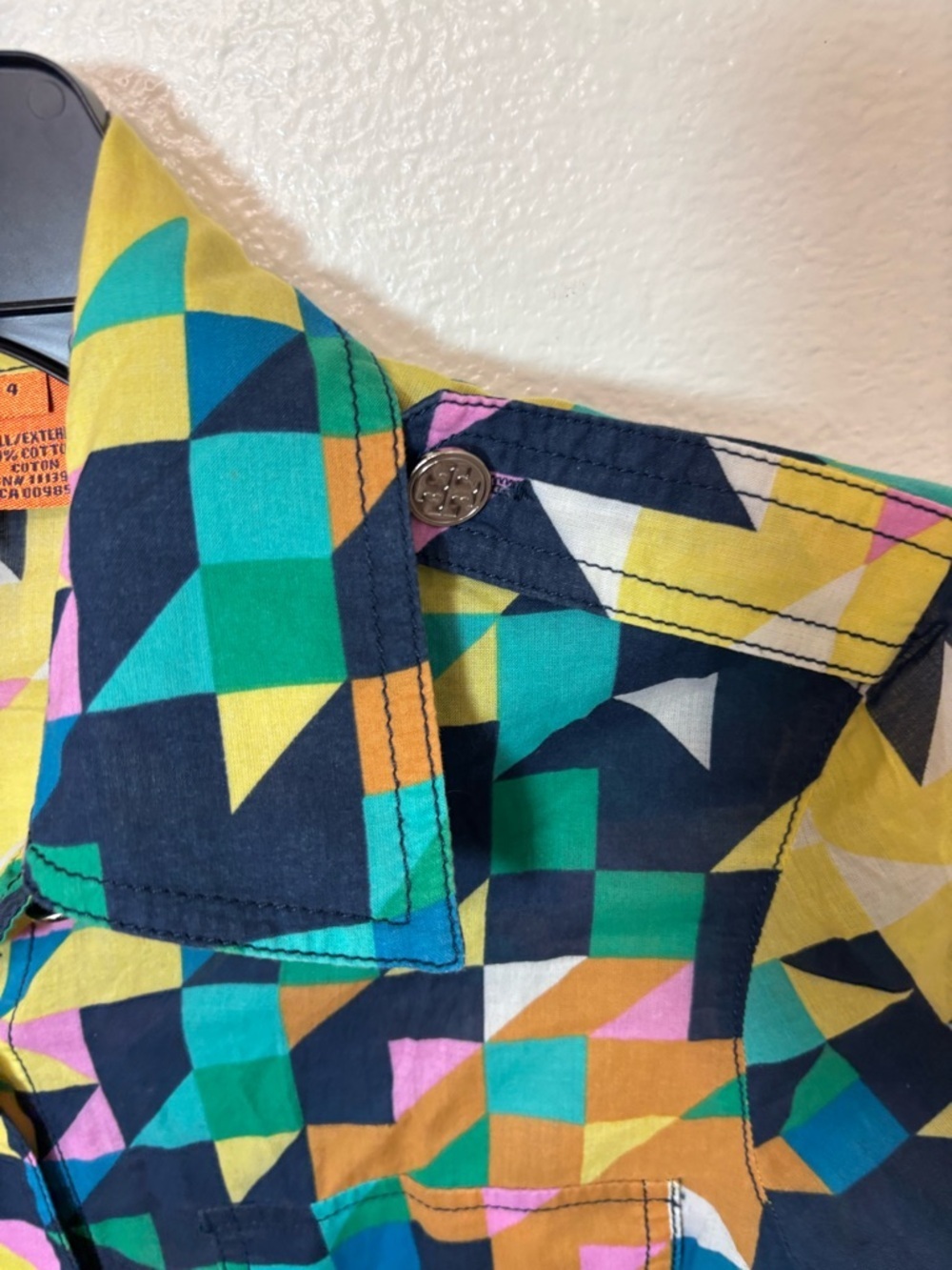 Tory Burch bold vintage Cotton Geometric Print button down dress Shirt - Picture 7 of 7